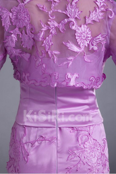 Satin and Net Strapless Short Dress with Embroidery