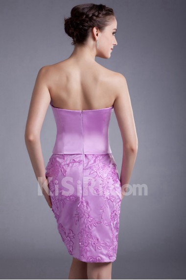 Satin and Net Strapless Short Dress with Embroidery