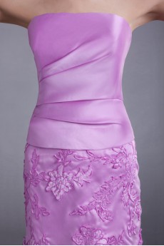 Satin and Net Strapless Short Dress with Embroidery