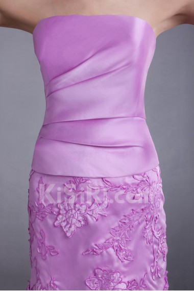 Satin and Net Strapless Short Dress with Embroidery