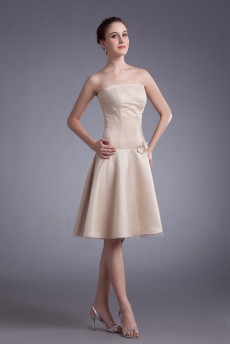 Net Strapless Knee Length Sheath Dress with Embroidery