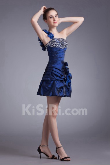 Taffeta One Shoulder Short Dress with Embroidery