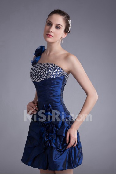 Taffeta One Shoulder Short Dress with Embroidery