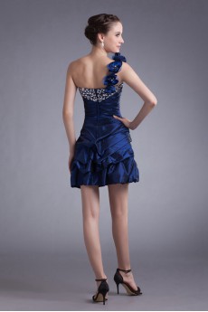 Taffeta One Shoulder Short Dress with Embroidery