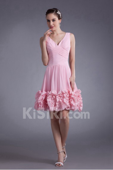 Chiffon V-Neck Knee Length Column Dress