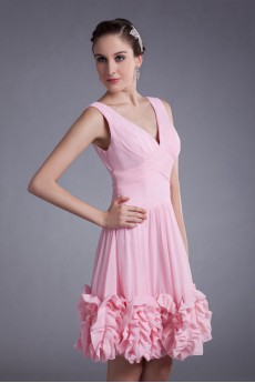 Chiffon V-Neck Knee Length Column Dress