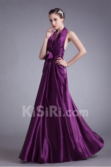 Satin V-Neck Column Dress with Sash