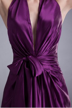 Satin V-Neck Column Dress with Sash