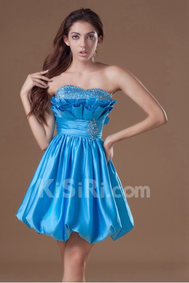 Satin Sweetheart Short Dress with Embroidery