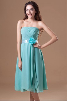 Chiffon Strapless Knee Length Dress with Sash