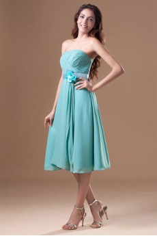 Chiffon Strapless Knee Length Dress with Sash