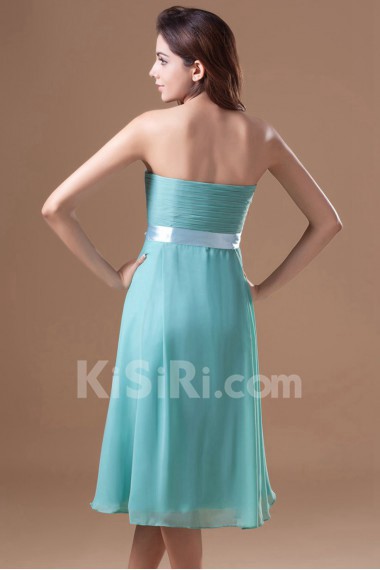 Chiffon Strapless Knee Length Dress with Sash