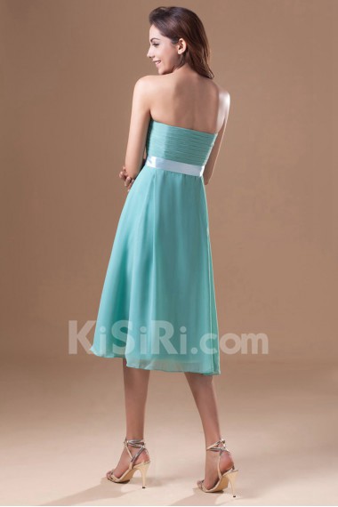 Chiffon Strapless Knee Length Dress with Sash