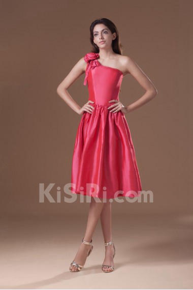 Taffeta Asymmetrical Knee Length Dress with Hand-made Flower