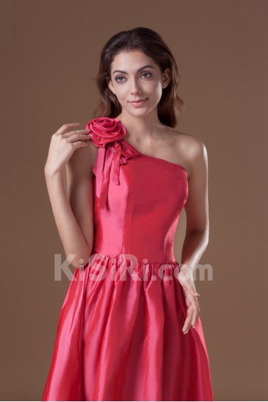 Taffeta Asymmetrical Knee Length Dress with Hand-made Flower