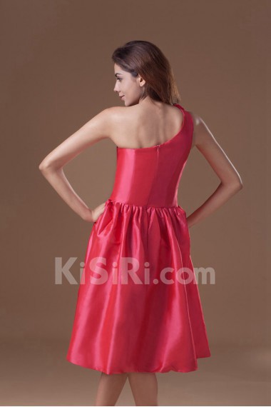 Taffeta Asymmetrical Knee Length Dress with Hand-made Flower