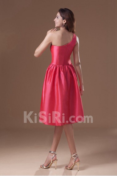 Taffeta Asymmetrical Knee Length Dress with Hand-made Flower