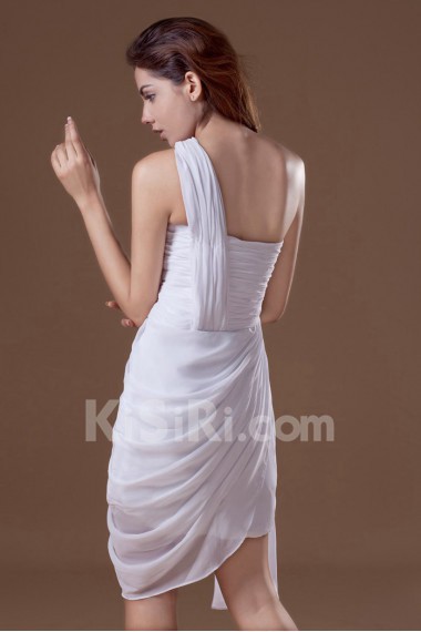 Chiffon One Shoulder Knee Length Dress with Embroidery