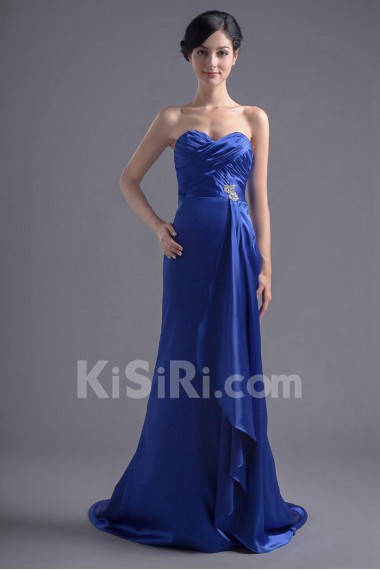 Satin Sweetheart A Line Dress with Crisscross Ruched Bodice