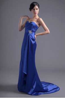 Satin Sweetheart A Line Dress with Crisscross Ruched Bodice