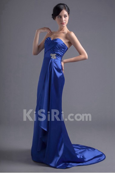 Satin Sweetheart A Line Dress with Crisscross Ruched Bodice