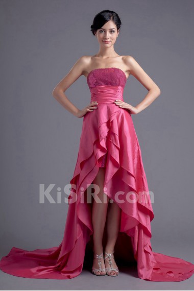 Taffeta Strapless Dress with Embroidery