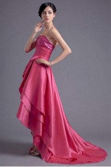 Taffeta Strapless Dress with Embroidery