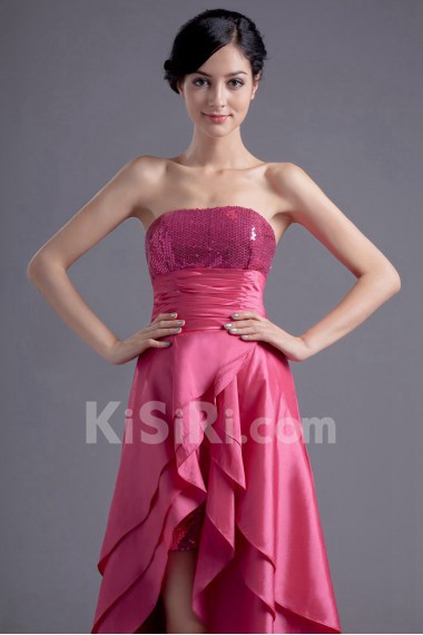 Taffeta Strapless Dress with Embroidery