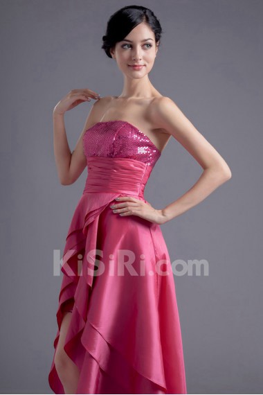 Taffeta Strapless Dress with Embroidery