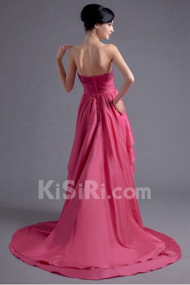 Taffeta Strapless Dress with Embroidery