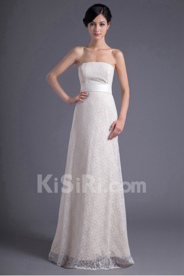 Lace Strapless Column Dress with Sash