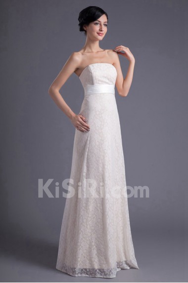 Lace Strapless Column Dress with Sash