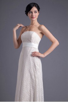 Lace Strapless Column Dress with Sash