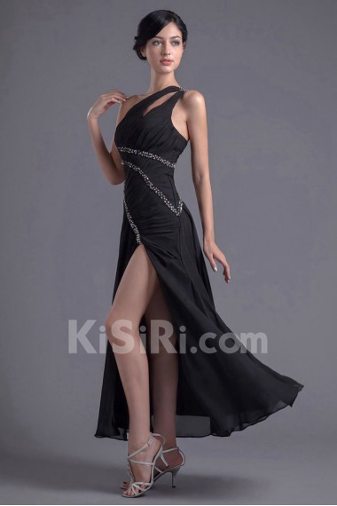 Chiffon Asymmetrical Sheath Ankle-Length Dress with Sequins