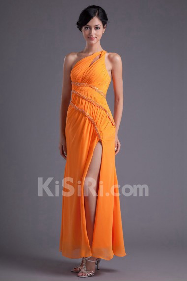 Chiffon Asymmetrical Column Dress with Sequins