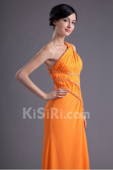 Chiffon Asymmetrical Column Dress with Sequins