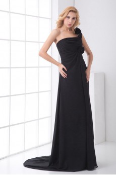 Chiffon One Shoulder Empire Dress with Hand-made Flower