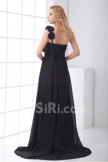 Chiffon One Shoulder Empire Dress with Hand-made Flower