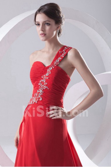 Chiffon One Shoulder A Line Dress with Embroidery