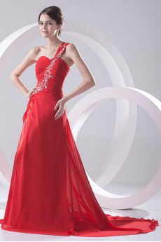 Chiffon One Shoulder A Line Dress with Embroidery