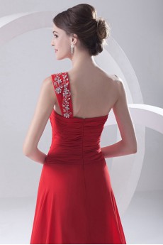 Chiffon One Shoulder A Line Dress with Embroidery