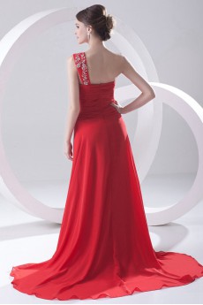 Chiffon One Shoulder A Line Dress with Embroidery