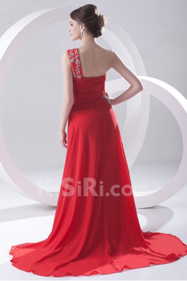 Chiffon One Shoulder A Line Dress with Embroidery