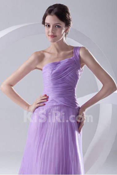 Organza One Shoulder Long Dress with Crisscross Ruched Bodice