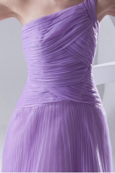 Organza One Shoulder Long Dress with Crisscross Ruched Bodice