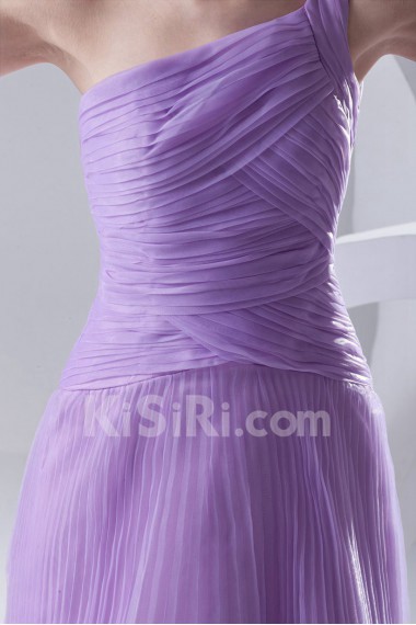 Organza One Shoulder Long Dress with Crisscross Ruched Bodice