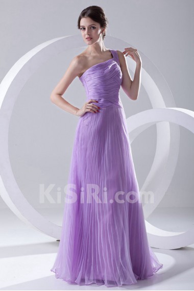 Organza One Shoulder Long Dress with Crisscross Ruched Bodice