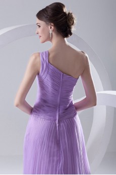 Organza One Shoulder Long Dress with Crisscross Ruched Bodice