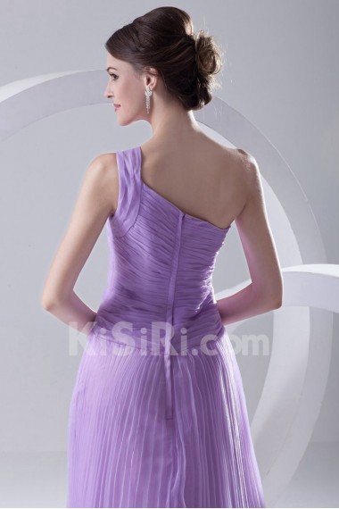 Organza One Shoulder Long Dress with Crisscross Ruched Bodice