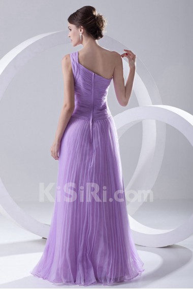 Organza One Shoulder Long Dress with Crisscross Ruched Bodice